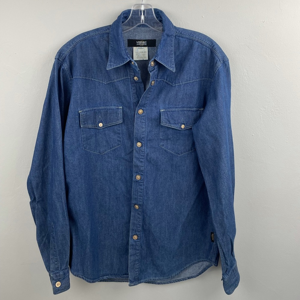 VINTAGE VERSACE JEAN COUTURE ITTIERRE Men’s Denim Jean Shirt Size M - Picture 11 of 14